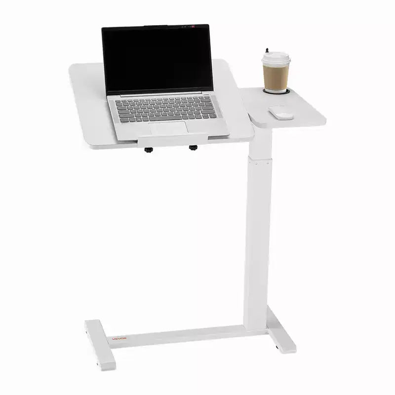 Overbed Table, Height Adjustable Bedside Laptop Desk with Flip Top, Hidden Wheels & Cup Holder, Portable Over Bed Desk for Home Office Study