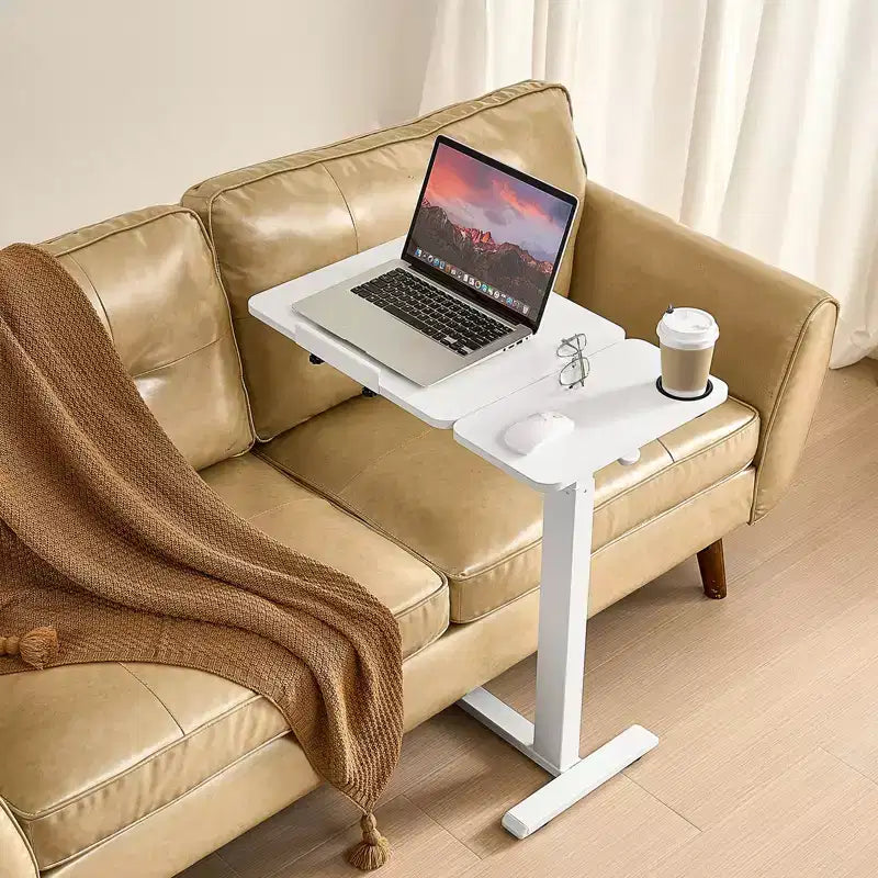 Table de lit, bureau d'ordinateur portable réglable en hauteur avec plateau inclinable, roulettes cachées et porte-gobelet, bureau de lit portable pour bureau à domicile ou étude