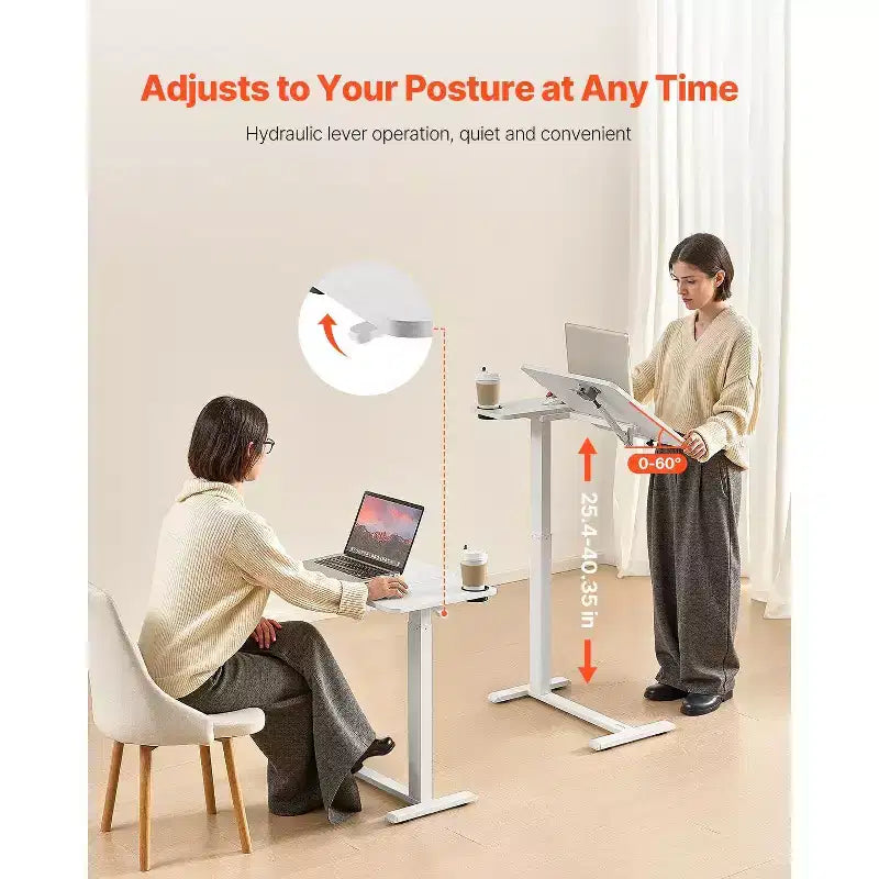 Table de lit, bureau d'ordinateur portable réglable en hauteur avec plateau inclinable, roulettes cachées et porte-gobelet, bureau de lit portable pour bureau à domicile ou étude
