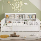Lit de plancher GDFStudio Cissie moderne en pin avec rangement latéral et garde-corps
