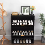 Meuble à Chaussures Cannnelé avec 2 Tiroirs Abattants & Étagère Ouverte Inférieure pour Entrée, Meuble à Chaussures Étroit avec Crochets Latéraux