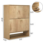 Meuble à Chaussures Cannnelé avec 2 Tiroirs Abattants & Étagère Ouverte Inférieure pour Entrée, Meuble à Chaussures Étroit avec Crochets Latéraux