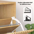 Meuble à Chaussures Cannnelé avec 2 Tiroirs Abattants & Étagère Ouverte Inférieure pour Entrée, Meuble à Chaussures Étroit avec Crochets Latéraux