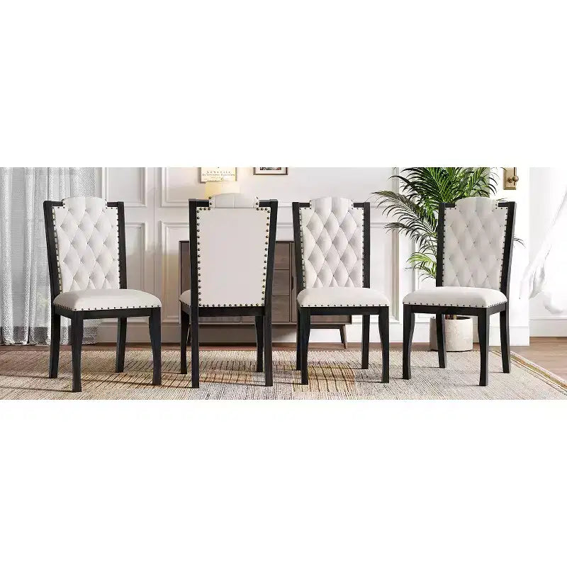 Lot de 4 chaises de salle à manger à dossier haut avec capitonnage et pieds en bois expresso