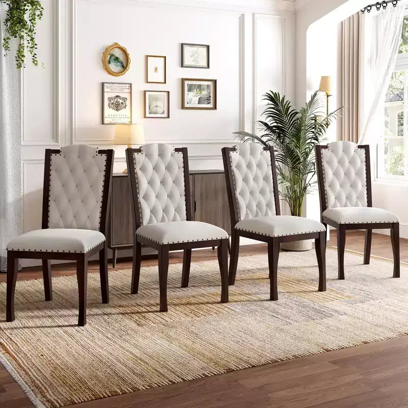 Lot de 4 chaises de salle à manger à dossier haut avec capitonnage et pieds en bois expresso