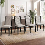Lot de 4 chaises de salle à manger à dossier haut avec capitonnage et pieds en bois expresso