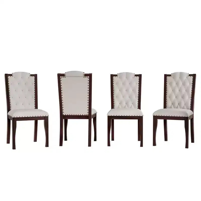 Lot de 4 chaises de salle à manger à dossier haut avec capitonnage et pieds en bois expresso