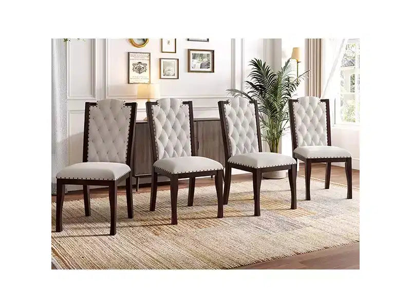 Lot de 4 chaises de salle à manger à dossier haut avec capitonnage et pieds en bois expresso
