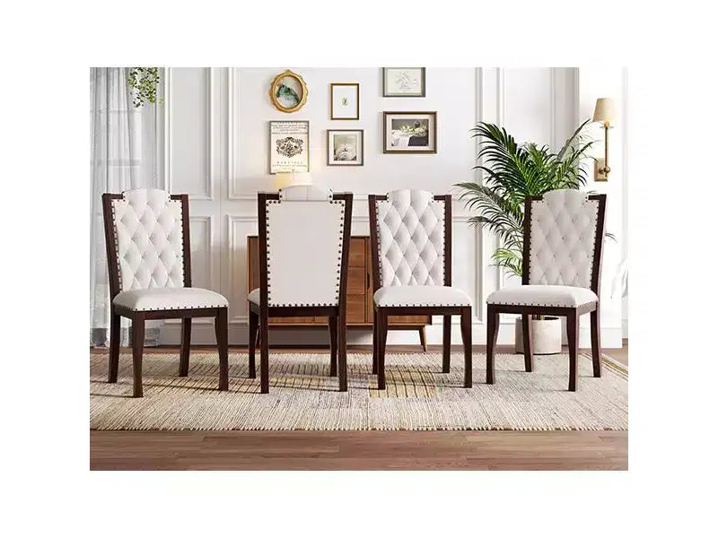 Lot de 4 chaises de salle à manger à dossier haut avec capitonnage et pieds en bois expresso