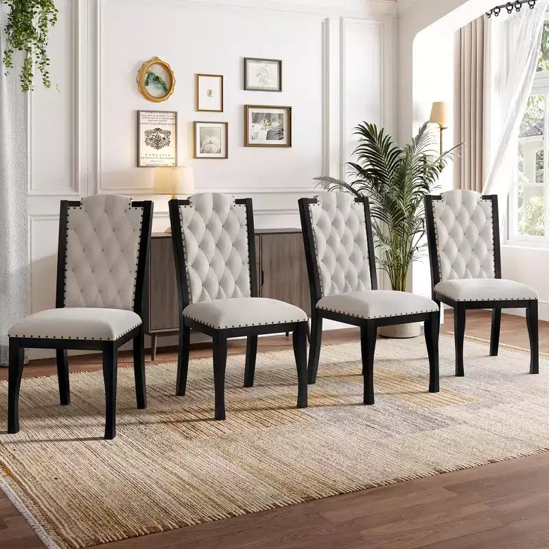 Lot de 4 chaises de salle à manger à dossier haut avec capitonnage et pieds en bois expresso