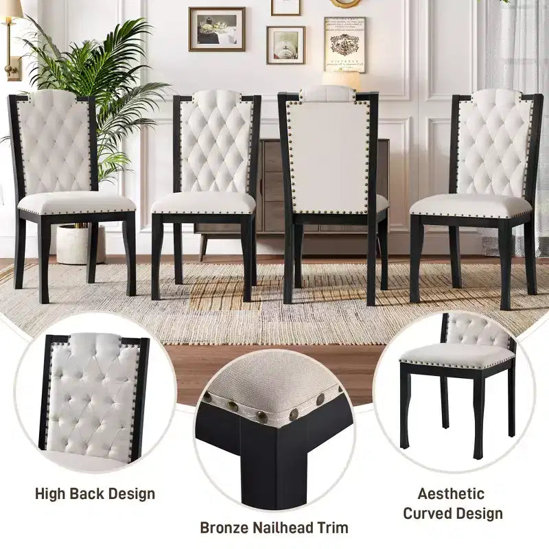Lot de 4 chaises de salle à manger à dossier haut avec capitonnage et pieds en bois expresso