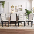 Set of 4 High Back Dining Chairs with Button Tufting and Espresso Wood Legs