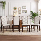 Lot de 4 chaises de salle à manger à dossier haut avec capitonnage et pieds en bois expresso