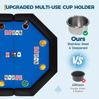 Table de poker octogonale pliable pour 8 joueurs avec rebords rembourrés et porte-gobelets en acier inoxydable pour les soirées de jeux en famille