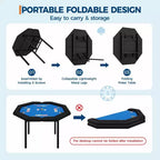 Table de poker octogonale pliable pour 8 joueurs avec rebords rembourrés et porte-gobelets en acier inoxydable pour les soirées de jeux en famille