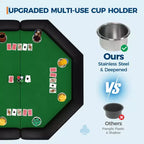 Table de poker octogonale pliable pour 8 joueurs avec rebords rembourrés et porte-gobelets en acier inoxydable pour les soirées de jeux en famille