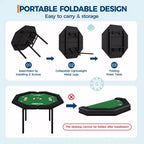 Table de poker octogonale pliable pour 8 joueurs avec rebords rembourrés et porte-gobelets en acier inoxydable pour les soirées de jeux en famille