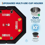 Table de poker octogonale pliable pour 8 joueurs avec rebords rembourrés et porte-gobelets en acier inoxydable pour les soirées de jeux en famille