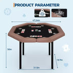 Table de poker octogonale pliable pour 8 joueurs avec rebords rembourrés et porte-gobelets en acier inoxydable pour les soirées de jeux en famille