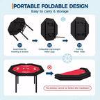 Table de poker octogonale pliable pour 8 joueurs avec rebords rembourrés et porte-gobelets en acier inoxydable pour les soirées de jeux en famille