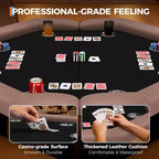 Table de poker octogonale pliable pour 8 joueurs avec rebords rembourrés et porte-gobelets en acier inoxydable pour les soirées de jeux en famille