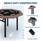 Table de poker octogonale pliable pour 8 joueurs avec rebords rembourrés et porte-gobelets en acier inoxydable pour les soirées de jeux en famille