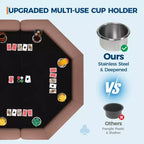 Table de poker octogonale pliable pour 8 joueurs avec rebords rembourrés et porte-gobelets en acier inoxydable pour les soirées de jeux en famille