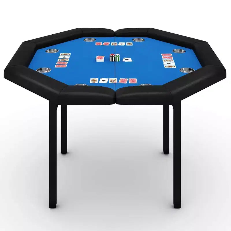Table de poker octogonale pliable pour 8 joueurs avec rebords rembourrés et porte-gobelets en acier inoxydable pour les soirées de jeux en famille