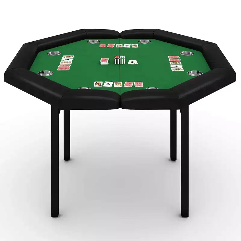 Table de poker octogonale pliable pour 8 joueurs avec rebords rembourrés et porte-gobelets en acier inoxydable pour les soirées de jeux en famille