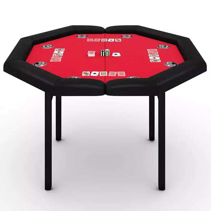 Table de poker octogonale pliable pour 8 joueurs avec rebords rembourrés et porte-gobelets en acier inoxydable pour les soirées de jeux en famille