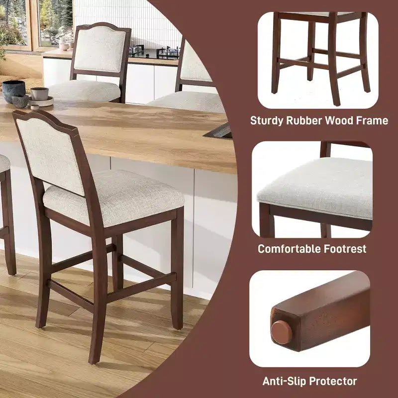 Lot de 2 tabourets de bar à hauteur de comptoir au design rustique avec support ergonomique