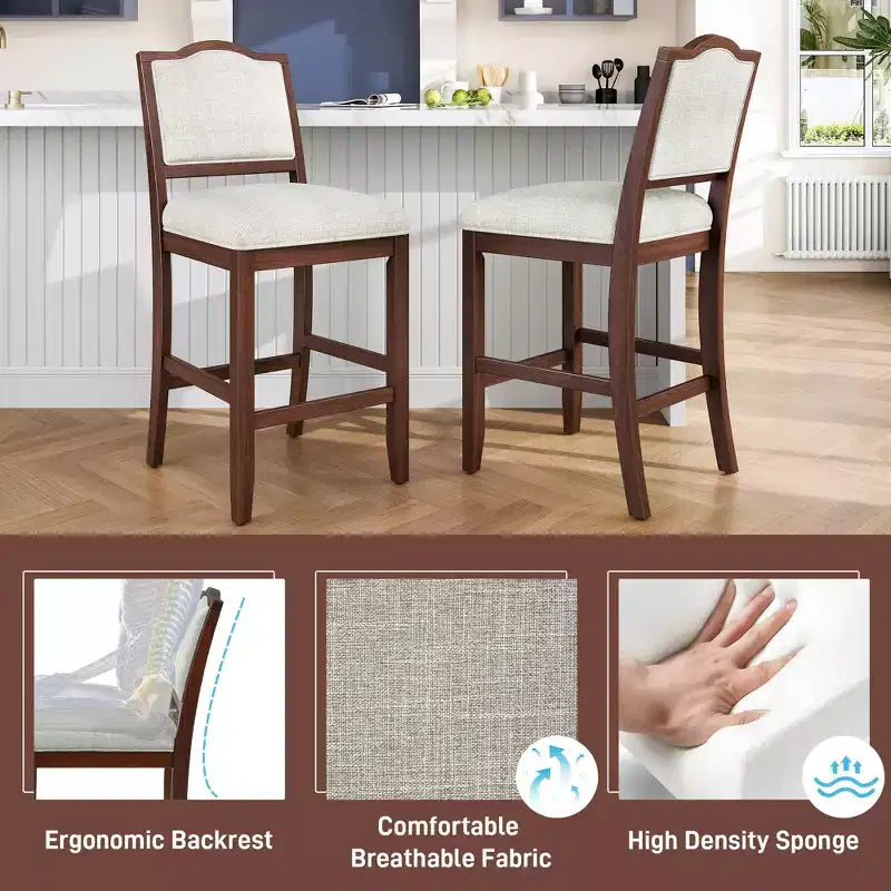 Lot de 2 tabourets de bar à hauteur de comptoir au design rustique avec support ergonomique