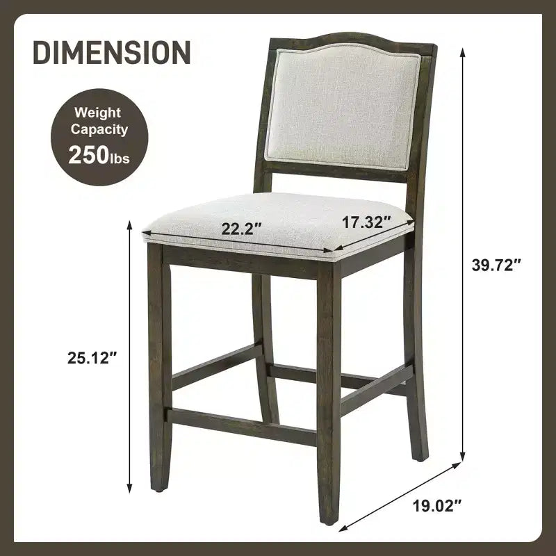 Lot de 2 tabourets de bar à hauteur de comptoir au design rustique avec support ergonomique