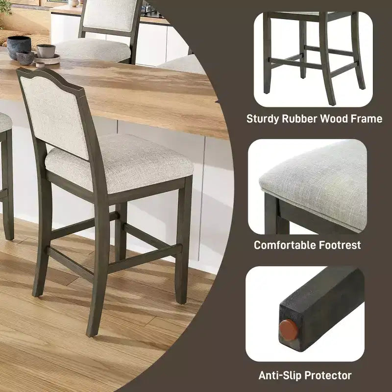 Lot de 2 tabourets de bar à hauteur de comptoir au design rustique avec support ergonomique