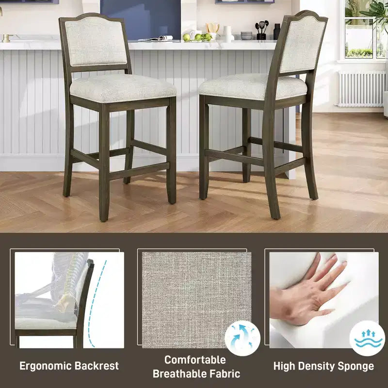 Lot de 2 tabourets de bar à hauteur de comptoir au design rustique avec support ergonomique