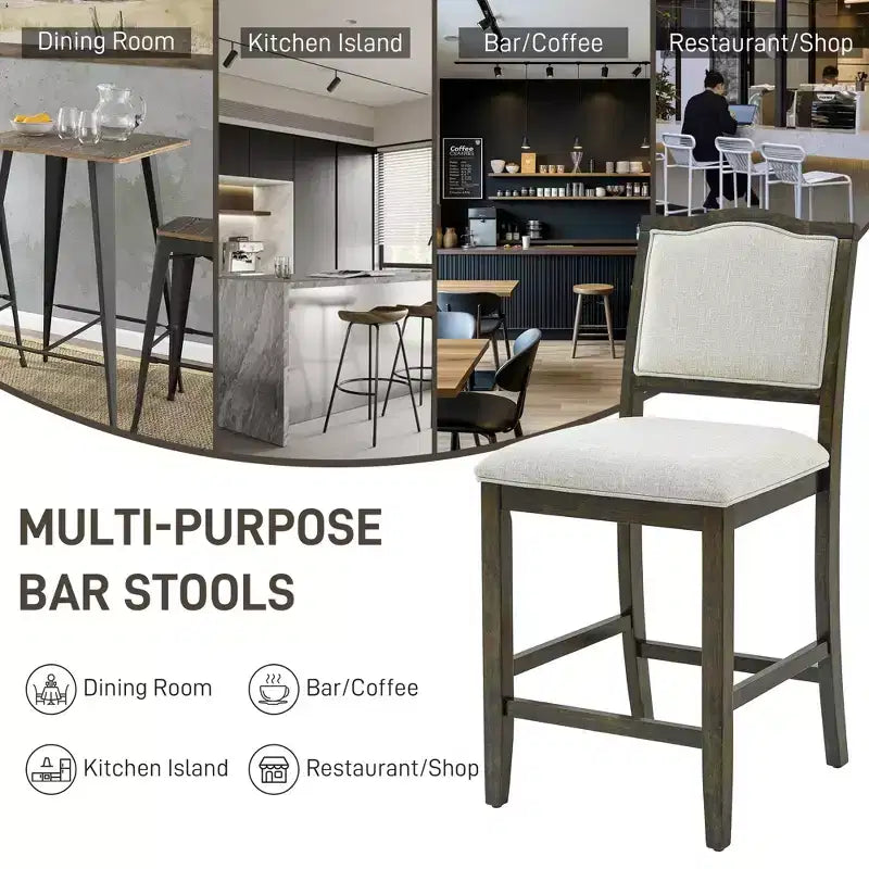Lot de 2 tabourets de bar à hauteur de comptoir au design rustique avec support ergonomique