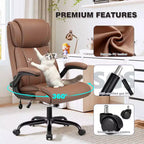 Chaise de bureau ergonomique KERDOM, fauteuil de bureau pour ordinateur, fauteuil de direction en cuir à dossier haut avec soutien lombaire réglable et accoudoirs relevables, basculante