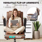 Chaise de bureau ergonomique KERDOM, fauteuil de bureau pour ordinateur, fauteuil de direction en cuir à dossier haut avec soutien lombaire réglable et accoudoirs relevables, basculante