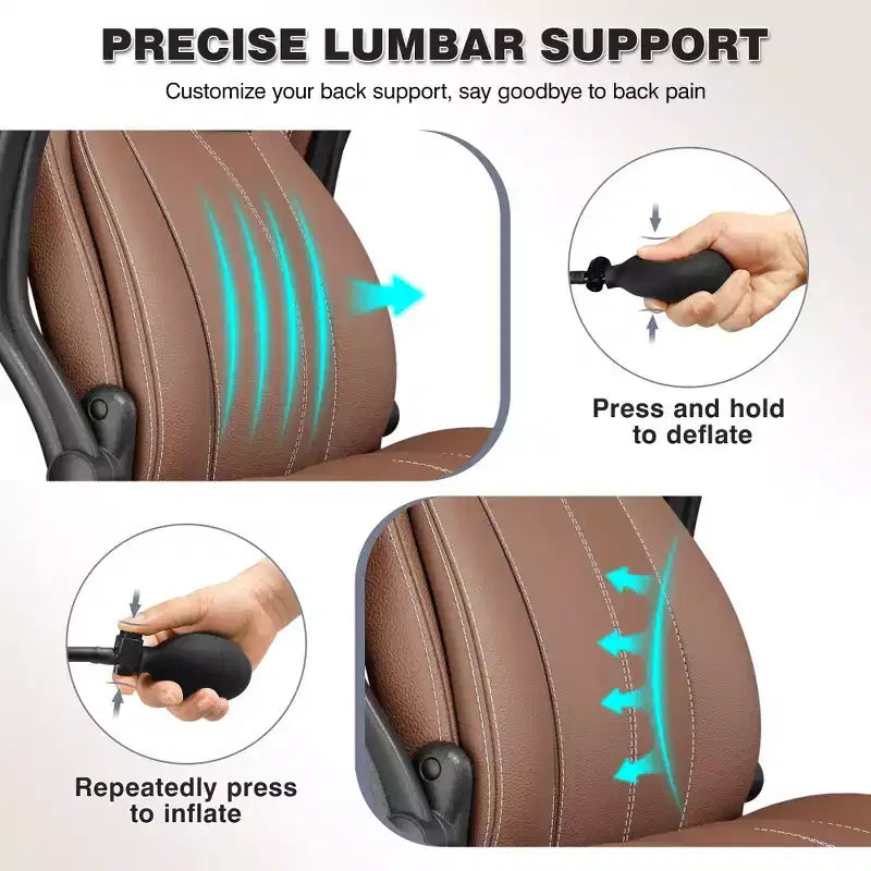 Chaise de bureau ergonomique KERDOM, fauteuil de bureau pour ordinateur, fauteuil de direction en cuir à dossier haut avec soutien lombaire réglable et accoudoirs relevables, basculante