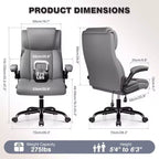 Chaise de bureau ergonomique KERDOM, fauteuil de bureau pour ordinateur, fauteuil de direction en cuir à dossier haut avec soutien lombaire réglable et accoudoirs relevables, basculante