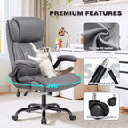 Chaise de bureau ergonomique KERDOM, fauteuil de bureau pour ordinateur, fauteuil de direction en cuir à dossier haut avec soutien lombaire réglable et accoudoirs relevables, basculante