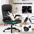 Chaise de bureau ergonomique KERDOM, fauteuil de bureau pour ordinateur, fauteuil de direction en cuir à dossier haut avec soutien lombaire réglable et accoudoirs relevables, basculante