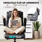 Chaise de bureau ergonomique KERDOM, fauteuil de bureau pour ordinateur, fauteuil de direction en cuir à dossier haut avec soutien lombaire réglable et accoudoirs relevables, basculante