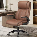 Chaise de bureau ergonomique KERDOM, fauteuil de bureau pour ordinateur, fauteuil de direction en cuir à dossier haut avec soutien lombaire réglable et accoudoirs relevables, basculante