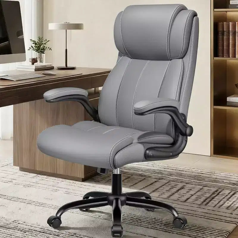 Chaise de bureau ergonomique KERDOM, fauteuil de bureau pour ordinateur, fauteuil de direction en cuir à dossier haut avec soutien lombaire réglable et accoudoirs relevables, basculante