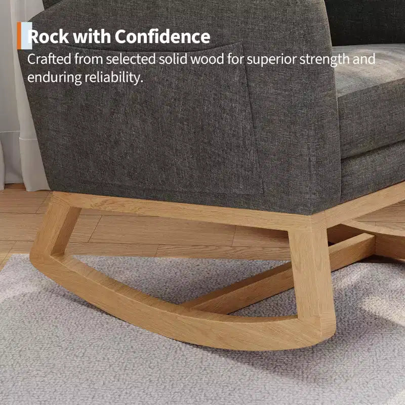 COZONY Fauteuil à bascule moderne aux couleurs Morandi, avec poche latérale, chaise planeur rembourrée en lin, fauteuil à bascule d'appoint de 136 kg pour salon et chambre de bébé