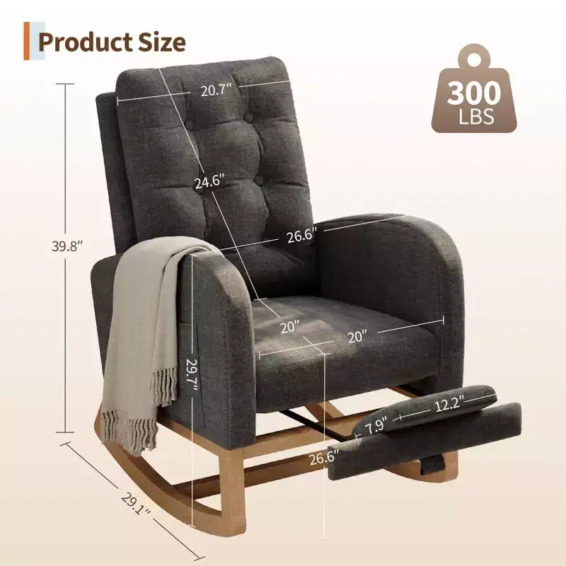 COZONY Fauteuil à bascule moderne aux couleurs Morandi, avec poche latérale, chaise planeur rembourrée en lin, fauteuil à bascule d'appoint de 136 kg pour salon et chambre de bébé