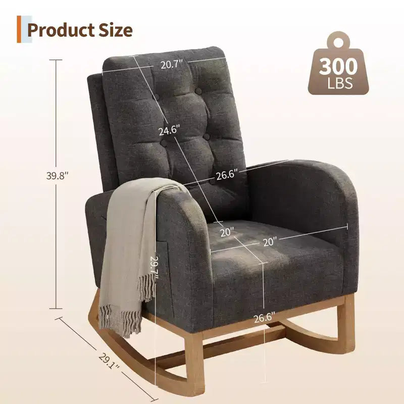 COZONY Fauteuil à bascule moderne aux couleurs Morandi, avec poche latérale, chaise planeur rembourrée en lin, fauteuil à bascule d'appoint de 136 kg pour salon et chambre de bébé