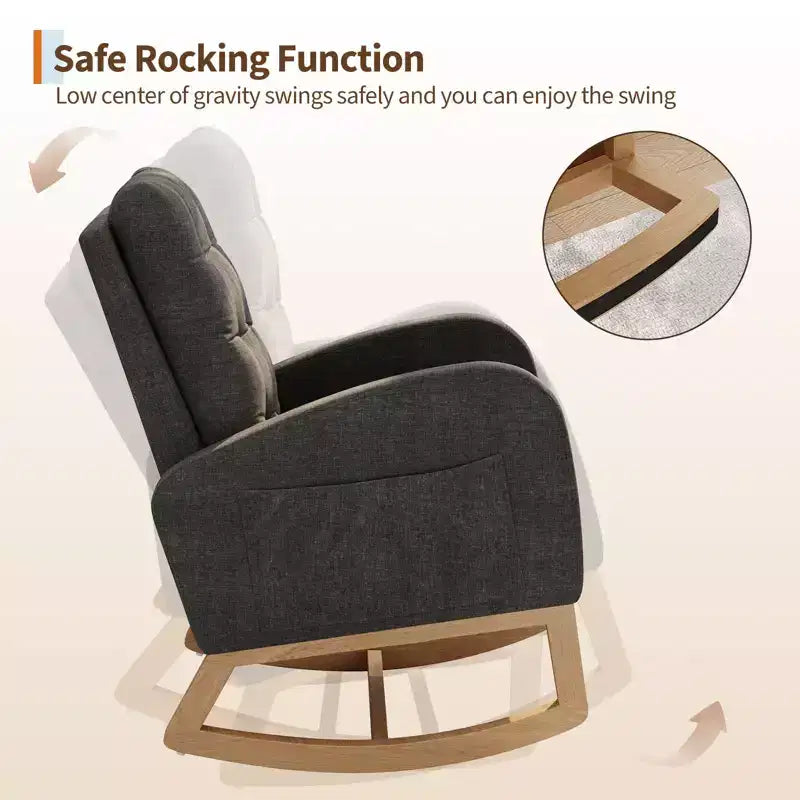 COZONY Fauteuil à bascule moderne aux couleurs Morandi, avec poche latérale, chaise planeur rembourrée en lin, fauteuil à bascule d'appoint de 136 kg pour salon et chambre de bébé