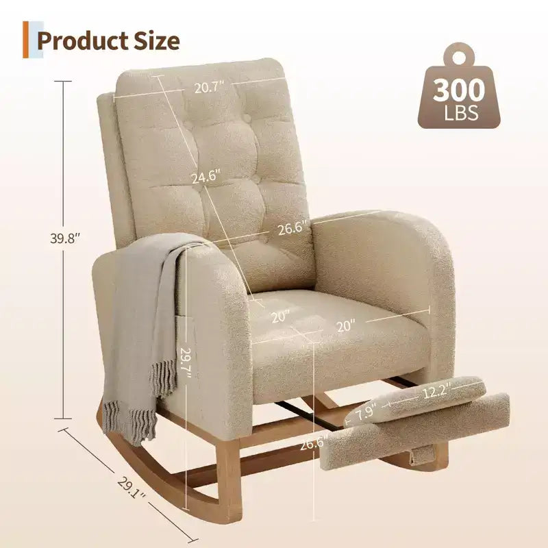 COZONY Fauteuil à bascule moderne aux couleurs Morandi, avec poche latérale, chaise planeur rembourrée en lin, fauteuil à bascule d'appoint de 136 kg pour salon et chambre de bébé